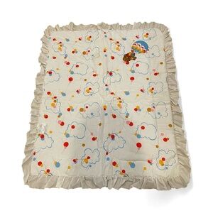 Vintage Sears Winnie the Pooh Quilt Crib Blanket Hot Air Balloon Throw Lovey